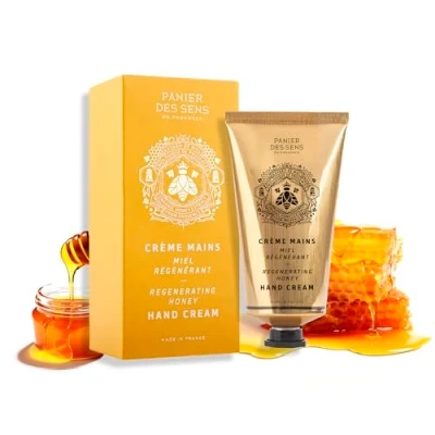 Image of Panier des Sens Honey Hand Cream for very Dry Hands and Skin Women Men With Shea Butter Organic Extract Made in France 97% Natural Ingredients 75ml