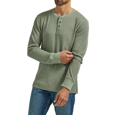 Image of Wrangler Authentics Men&#039;s long Henley Shirt, Sea Spray, L UK