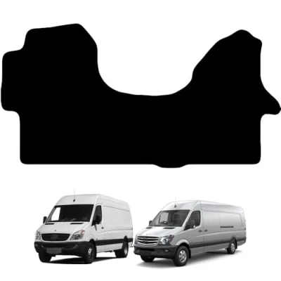 Image of Carsio Carpet Van Cab Mats For Mercedes Sprinter 2006 to 2018 Tailored Fit Floor Mat Set Complete Accessory Black Custom Fitted All Weather, Anti Slip Backing &amp; Trim