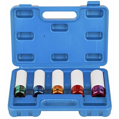 Image of DAYUAN 5pcs 1/2 Inch Drive Lug Nut Impact Socket Set, Thin Wall Deep Wheel Protector 6 Point, Metric, 15mm, 17mm, 19mm, 21mm, 22mm