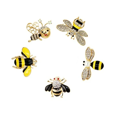 Image of Apol Set of 5 Fashion Enamel Crystal Rhinestones Bee Themed Brooch Pin for Clothes Dress Scarf Decoration