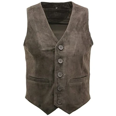 Image of Men&#039;s Smart Real Suede Leather Tan Gilet Waistcoat Biker Fashion Vest 3XL