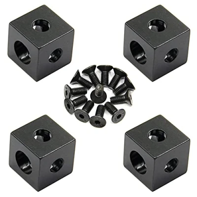 Image of Zeberoxyz 4pcs Corner Bracket Cube Black with Screws 2020 Series Aluminum Block for Slot 6mm Extrusion Profile 3D Printer Accessories (4pcs Screws)