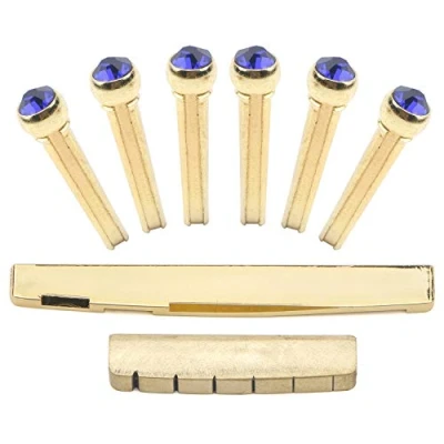Image of Unxuey 6pcs 6 String Golden Brass Guitar Bridge Pins and Saddle Nut Set for Acoustic