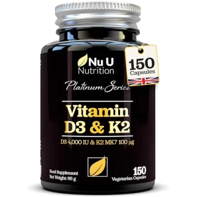 Image of Vitamin D3 4000 IU and K2 MK7 100μg 150 Vegetarian Capsules 5 Month Supply High Strength D Supplement Made in UK Nu U Nutrition