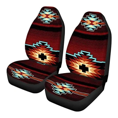 Image of TOADDMOS Trendy Southwest Design Navajo Print Universal Front Seat Covers 2 pcs,Vehicle Protector Car Mat Covers,Fit Most Cars,Sedan,SUV or Van