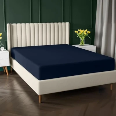 Image of Utopia Bedding Double Fitted Sheet, Navy 12 Inch (30cm) Deep Easy Care Soft Brushed Microfibre Fabric Shrinkage and Fade Resistant Bottom Sheet
