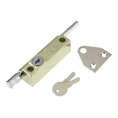 Image of Yale P 124 PB Door Pushbolt, Polished Brass Finish, Standard Security, Visi Packed, suitable for aluminium doors and wooden