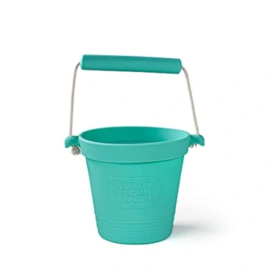 Image of Bigjigs Toys Adventure Collapsible Bucket (Eggshell Green) Silicone for Sandpit, Holiday Toddlers, Quality Sand and Water