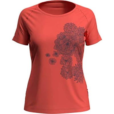 Image of Odlo Women&#039;s Crew Neck Concord T Shirt Shirt, Womens, Ladies&#039; 550511, hot Coral Leaf Print SS20, XS