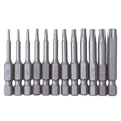 Image of Saipor 12 Pieces 1/4 Inch Hex Shank Torx Security Head Screw Driver Bit Magnetic Tamper Proof Star S2 Steel Screwdriver Set Bits T5 T40, 50mm/2 Long