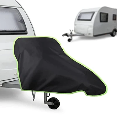 Image of URAQT Tow Hitch Cover, Universal Waterproof Caravan Cover With Strap, Drawbar Trailer Protector, Suitable for Campervan and (Black/Green)