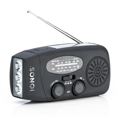Image of Status IONOS Multifunctional Portable Wind Up Radio, FM/AM/WB, Solar and Hand Crank Powered, 3 LED Torch USB Charging, 4.5Hr Playtime, Emergency Outdoor Essential, Black, ALMERE1PKB6
