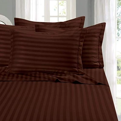 Image of Elegant Comfort Softest and Coziest 4 Piece Sheet Set 1500 Premium Hotel Quality Microfiber Luxurious Wrinkle Resistant Damask Stripe Bed Set, Twin XL, Chocolate Brown