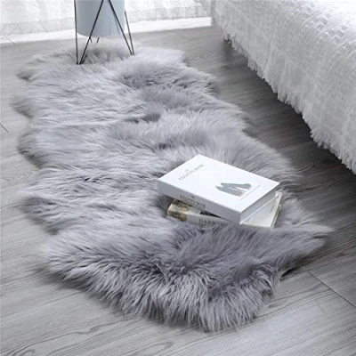 Image of HLZDH Faux Fur Soft Fluffy Single Sheepskin Stule Style Rug, Fleece Chair Cover Seat Pad Shaggy Area Rugs for Bedroom Sofa Floor (Gray, 60 X 160 CM)