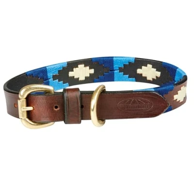 Image of WeatherBeeta Polo Leather Dog Collar, Cowdray Brown/Blue/Blue, S
