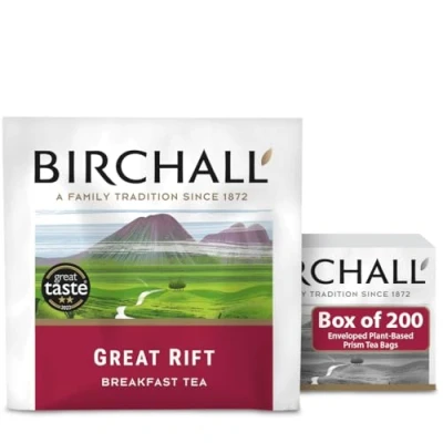Image of Birchall Great Rift Breakfast Blend Tea A Timeless Classic to Satisfy Your Morning Cravings, Box of 200 Enveloped Plant Based Prism Bags