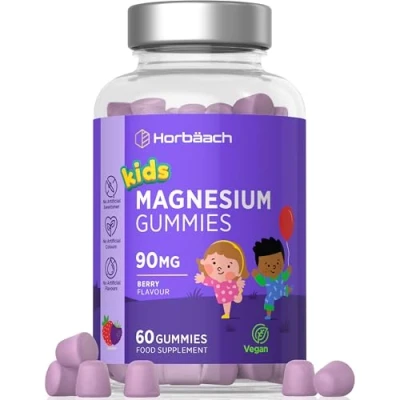 Image of Kids Magnesium Gummies 60 Count (2 Months Supply) 650mg of Citrate Providing 90mg Elemental Strawberry Flavoured Vegan Supplement by Horbaach