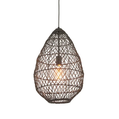 Image of Pimva Wire Frame Pendant Ceiling Light Black Rattan, Matt Black, 1x E27