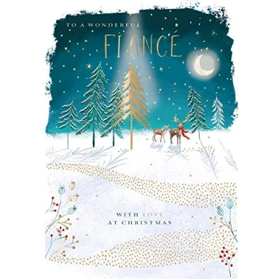 Image of Wonderful Fiance For Him Moonlight Forest Christmas Card Xmas Greeting Cards