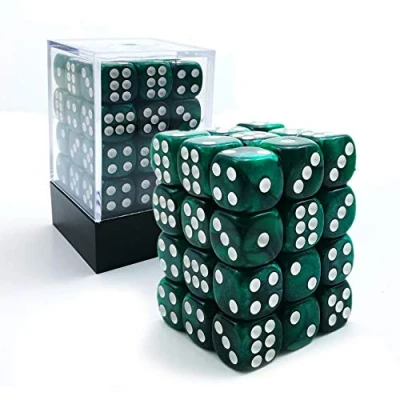Image of Bescon 12mm 6 Sided Dice 36 in Brick Box, Six Die (36) Block of Dice, Marble Green