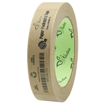 Image of NATEE® Brown Kraft Paper Packaging Tape Self Adhesive Eco Friendly 25mm x 50m Roll Recyclable &amp; Biodegradable for Packing Parcels and Boxes Sticky Tapes Strong Heavy Duty (1)