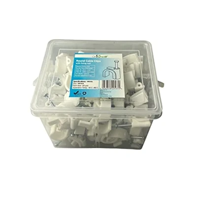 Image of White Round Cable Clips K Type Trade Box, 16mm 130 Pieces