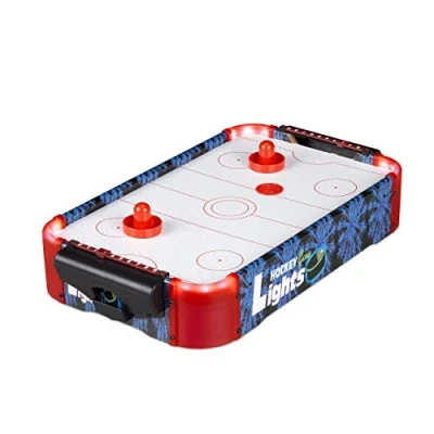 Image of Relaxdays Tabletop Air Hockey, Pro Hockey Game with LED Lighting and Blower, Accessories Included, colourful