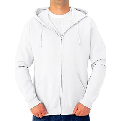 Image of Jerzees Men&#039;s Fleece Hooded Sweatshirt, Full Zip White, Large