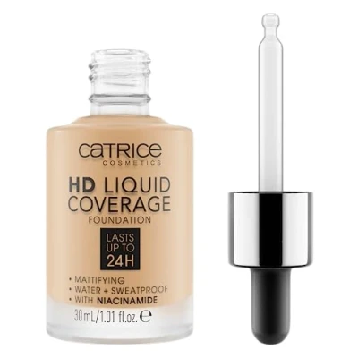 Image of Catrice HD Liquid Coverage Foundation, No. 036, Nude, Long Lasting, Matte, for Blemished Skin, Vegan, Oil Free, Waterproof, Alcohol Pack of 1 (30 ml)