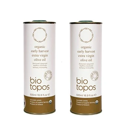 Image of Biotopos, Organic Extra Virgin Olive Oil, Bio Polyphenols Peppery taste Early Harvest, Cold Pressed, Koroneiki, Single Source, Kalamata Greece 500ml Tin (2pack)