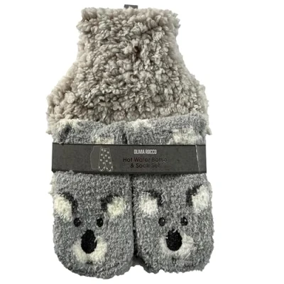 Image of Olivia Rocco Hot Water Bottle &amp; Socks Set Animal Design with Cover 1L Natural Rubber Thermotherapy Long Lasting Warm Winter Gift, Koala