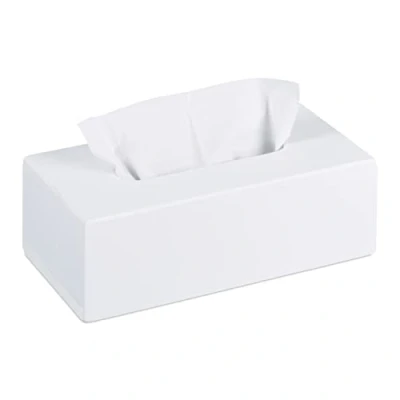 Image of Relaxdays bamboo tissue box, box with sliding bottom, for tissues, HxWxD 7.5 x 24 12 cm, white 10023252