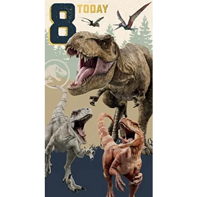 Image of Jurassic World 8th Birthday Card, Childrens Card For Celebration, Kids, Officially Licensed