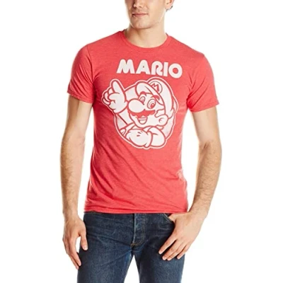 Image of Nintendo Men&#039;s So Mario T Shirt, Red Heather, Medium