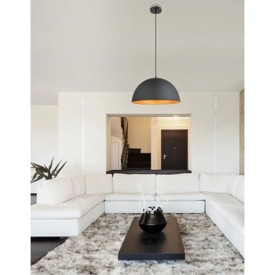 Image of Lenn Dome Pendant Ceiling Light Black 1x E27