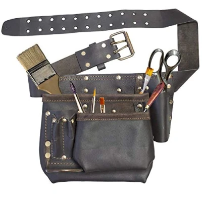 Image of SPARES2GO Artists Oil Tanned Leather Multi Pocket Tool Belt Brush Holder Organiser