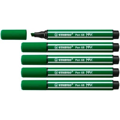 Image of Premium Fibre Tip Pen with Chisel STABILO 68 MAX Pack of 5 Green