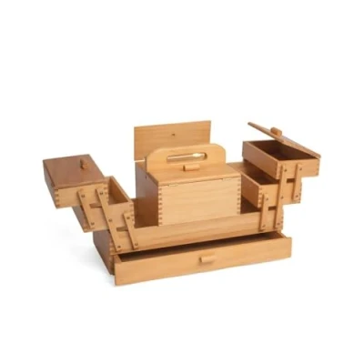 Image of HobbyGift GB9590 Vintage Wood Cantilever Sewing Storage Box 23½ x 45 32cm