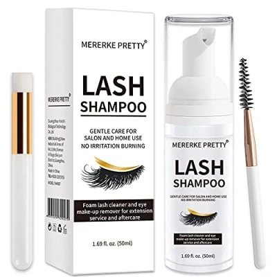 Image of Eyelash Extension Shampoo 50 ml + Brush Eyelid Foaming Cleanser Sensitive Paraben &amp; Sulfate Free Wash and Lash Bath for Extensions Salon Use Home Care