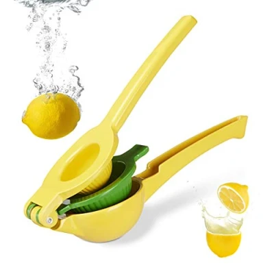 Image of Relaxdays Manual Citrus Press, Durable Fruit Juicer, 2 in 1 for Lemons and Limes, 5.5 x 7.5 22 cm, Yellow, Aluminium, cm