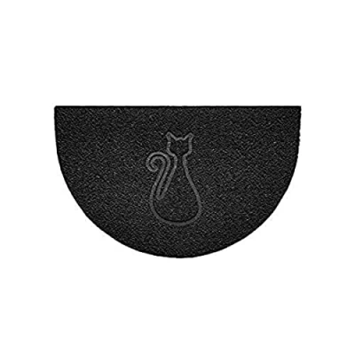 Image of Nicoman Embossed Halfmoon Half Circle Door Mat Dirt Trapper Jet Washable Doormat 70x44cm (Black, CAT Shape) Use Indoor or Sheltered Outdoor