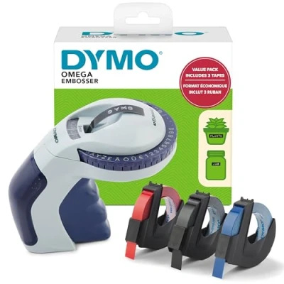 Image of Dymo Embossing Label Maker with 3 Tapes Omega Starter Kit Small, Ergonomic Design Turn Click Wheel For Home, DIY &amp; Crafting (£/, Ä, Ö Ü)