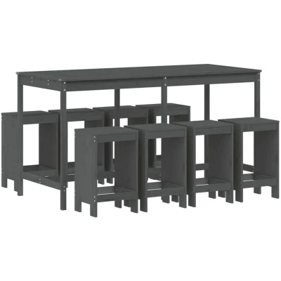 Image of vidaXL 9 Piece Garden Bar Set Grey Solid Wood Pine