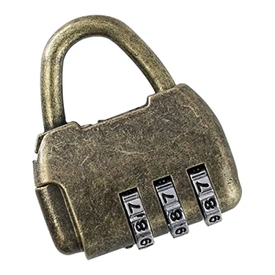 Image of HMF Vintage Decorative Combination Lock Padlock 3 Digit 4.3 x 3.5 1.2 cm Gold