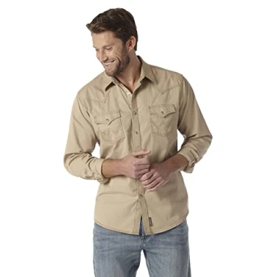 Image of Wrangler Men&#039;s MVR502T Button Down Shirt, Tan, XL