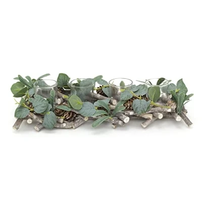 Image of 39cm Alpine Sage Four Christmas Tealight Candle Holder Three Garland Tea Light Centerpiece