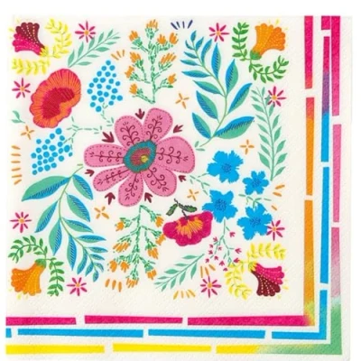 Image of Talking Tables Boho Colourful Floral Paper Napkins Soft Disposable Serviettes for Summer Dining, BBQ, Picnic, Kids Birthday Everyday Encanto Party, Festival, Decoupage Bulk 50 Pack