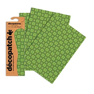 Image of Décopatch Ref C643O Green Circles Pattern Paper Pack Each Sheet 30 x 40cm, of 3 Sheets Best Used With Décopach Glue &amp; Varnish,