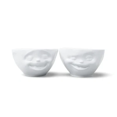Image of Mugs I Bowls Set of 2 Laughing and Winking Porcelain 200 ml White Made in Germany